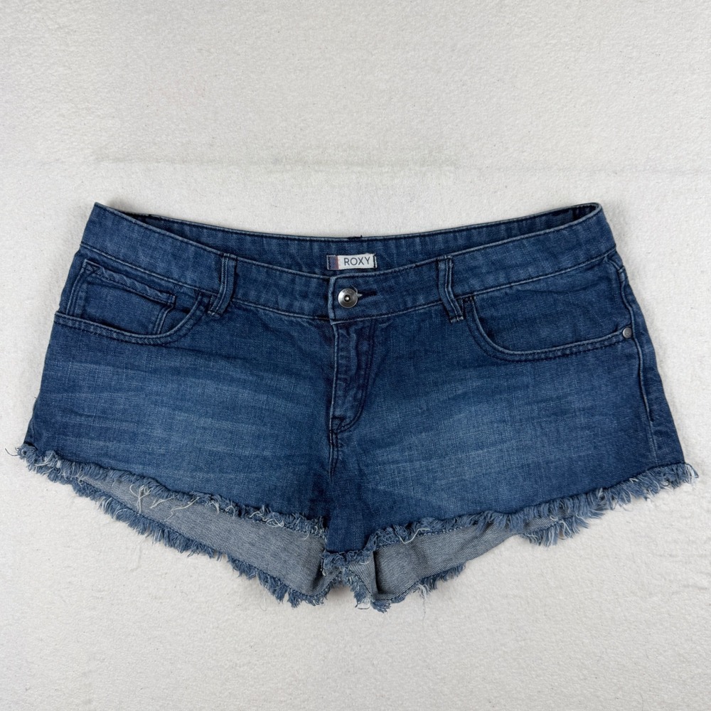Roxy Womens Denim Cut Off Shorts Medium Wash Frayed Hem Size 30 Low Rise